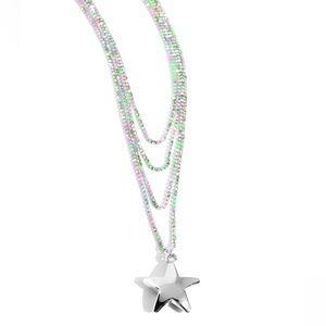 Multi-color Rhinestone Layered Star Necklace